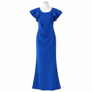 Jessica Howard Royal Blue Scuba Flutter Sleeve Evening Gown Minimalist 6